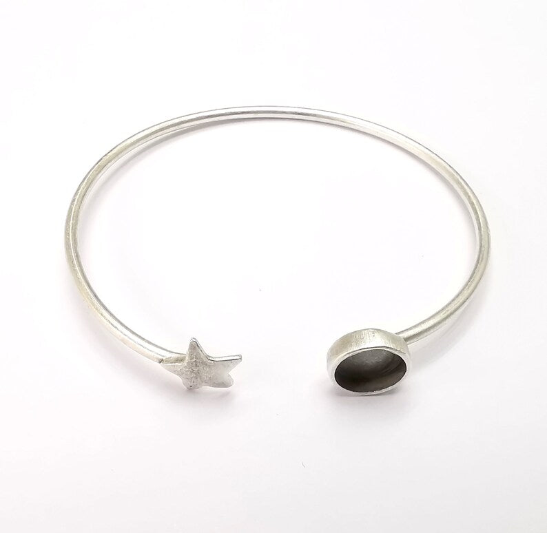 Star Bracelet Bezel Blank Resin Bezel Cabochon Cuff Base Settings Adjustable Bracelet Antique Silver Plated Brass (8mm Bezel) G33158