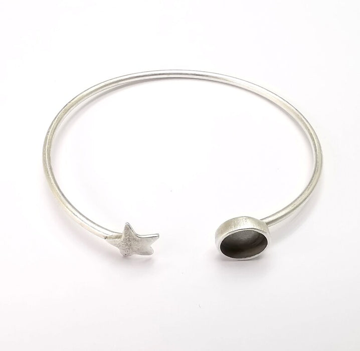 Star Bracelet Bezel Blank Resin Bezel Cabochon Cuff Base Settings Adjustable Bracelet Antique Silver Plated Brass (8mm Bezel) G33158