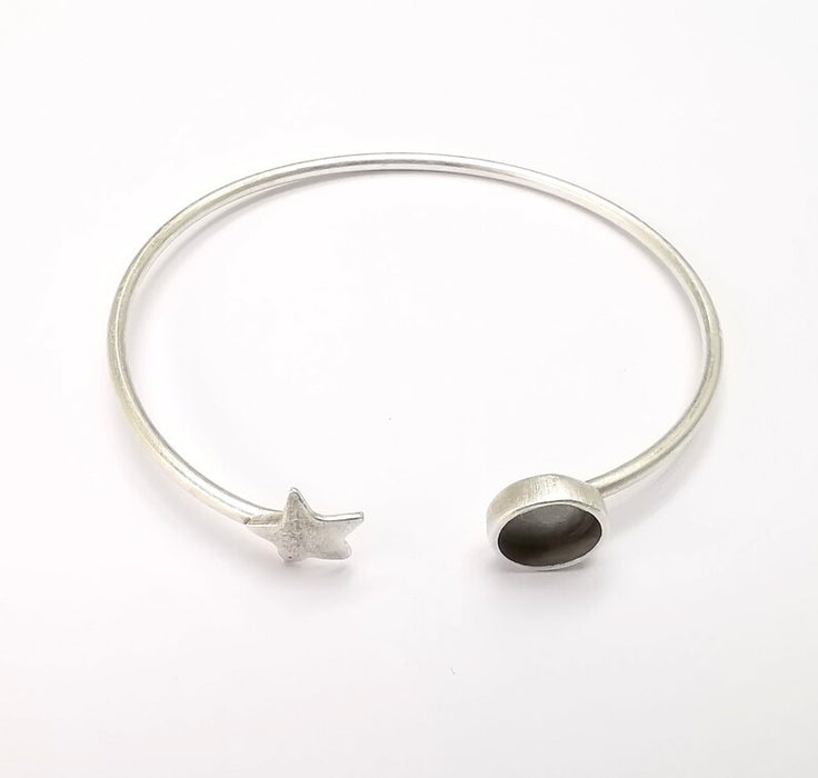 Star Bracelet Bezel Blank Resin Bezel Cabochon Cuff Base Settings Adjustable Bracelet Antique Silver Plated Brass (8mm Bezel) G33158