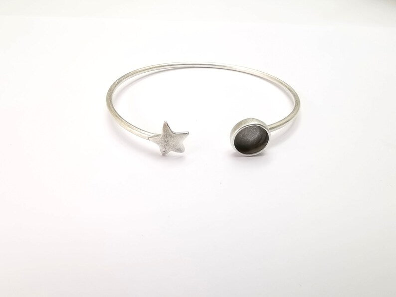 Star Bracelet Bezel Blank Resin Bezel Cabochon Cuff Base Settings Adjustable Bracelet Antique Silver Plated Brass (8mm Bezel) G33158