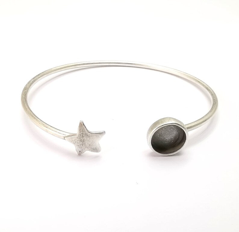 Star Bracelet Bezel Blank Resin Bezel Cabochon Cuff Base Settings Adjustable Bracelet Antique Silver Plated Brass (8mm Bezel) G33158