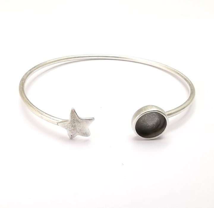 Star Bracelet Bezel Blank Resin Bezel Cabochon Cuff Base Settings Adjustable Bracelet Antique Silver Plated Brass (8mm Bezel) G33158