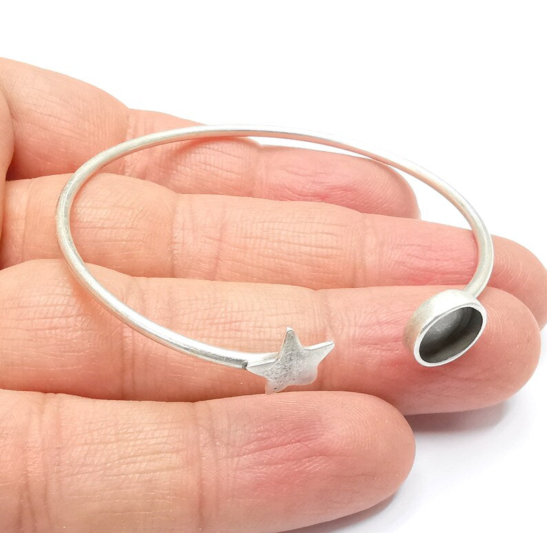 Star Bracelet Bezel Blank Resin Bezel Cabochon Cuff Base Settings Adjustable Bracelet Antique Silver Plated Brass (8mm Bezel) G33158