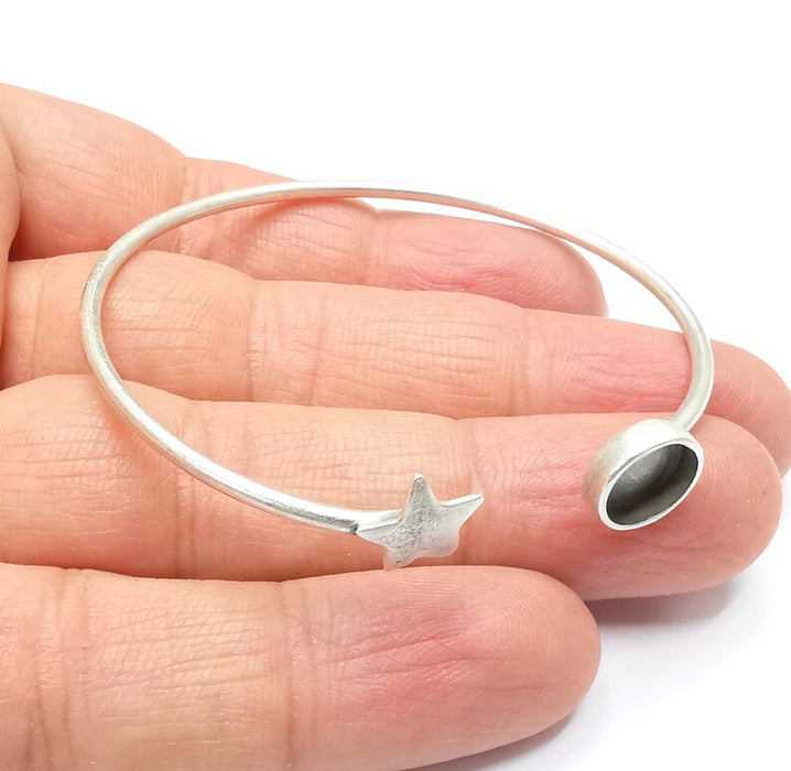 Star Bracelet Bezel Blank Resin Bezel Cabochon Cuff Base Settings Adjustable Bracelet Antique Silver Plated Brass (8mm Bezel) G33158