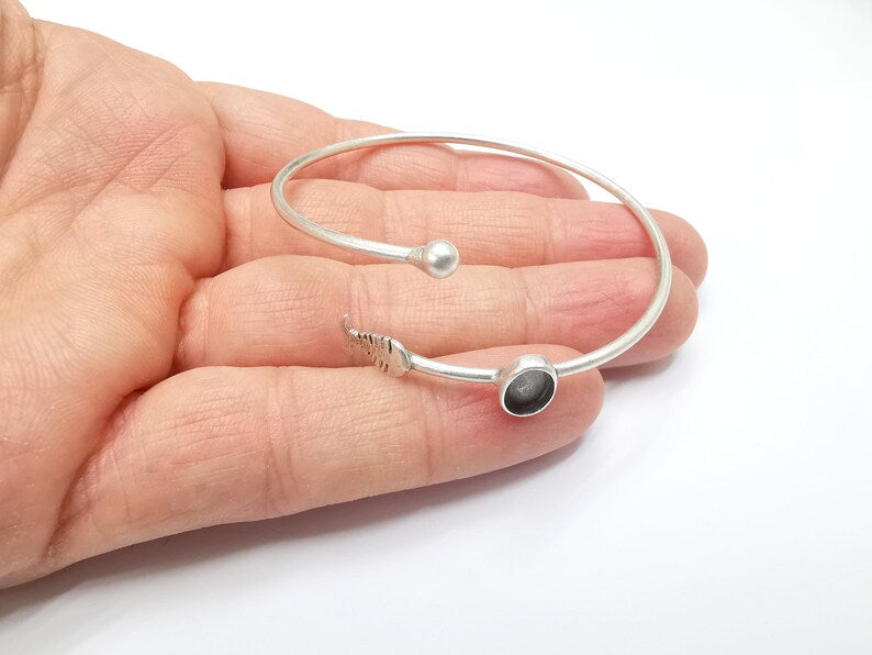 Fish Bracelet Bezel Blank Resin Bezel Cabochon Cuff Base Settings Adjustable Bracelet Antique Silver Plated Brass (9x6mm Bezel) G33161