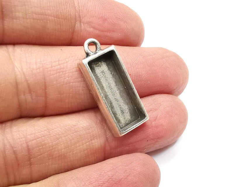 2 Rectangle Pendant Blanks, Resin Bezel Bases, Mosaic 2 Mountings, Dry flower Frame, Polymer Clay base, Antique Silver Plated (20x8mm) G33163