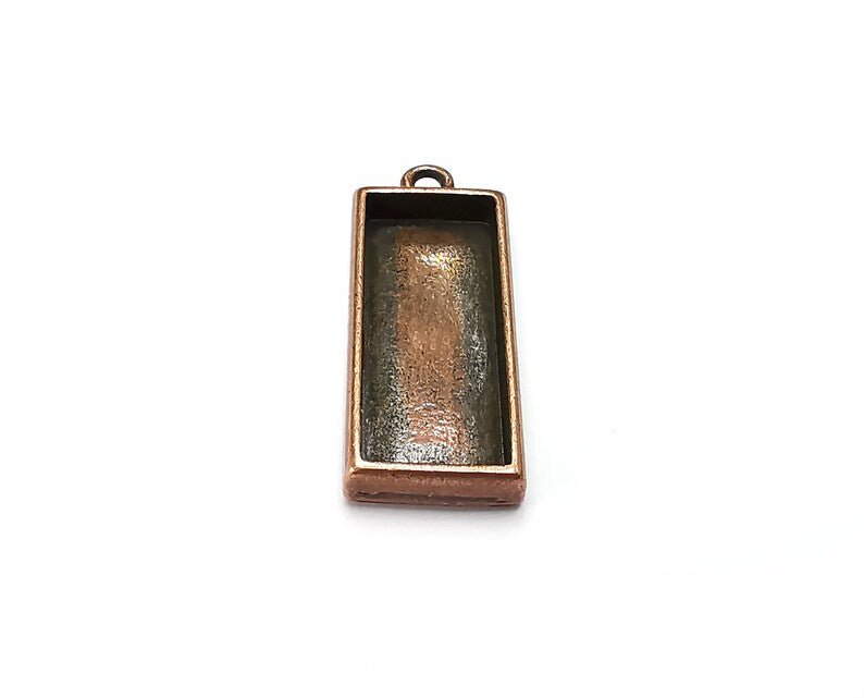 2 Rectangle Pendant Blanks, Resin Bezel Bases, Mosaic Mountings, Dry flower Frame, Polymer Clay base, Antique Copper Plated (25x10mm) G33167