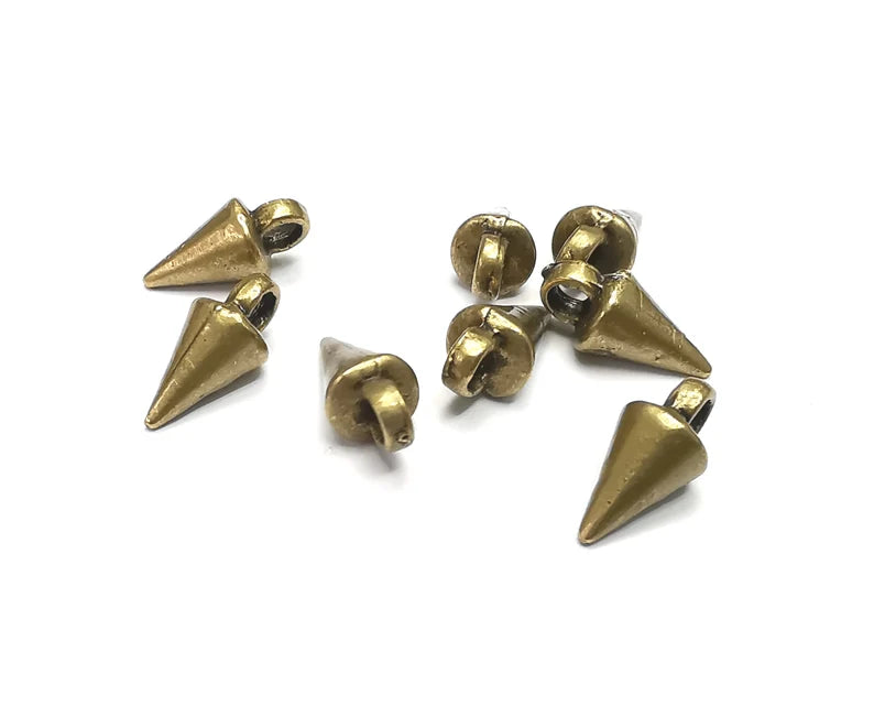 5 Cone, Spike Charms, Dangle Charms Antique Bronze Plated (13x6mm) G33070