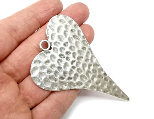 Heart Hammered Pendant, Antique Silver Plated Pendant (86x57mm) G33076