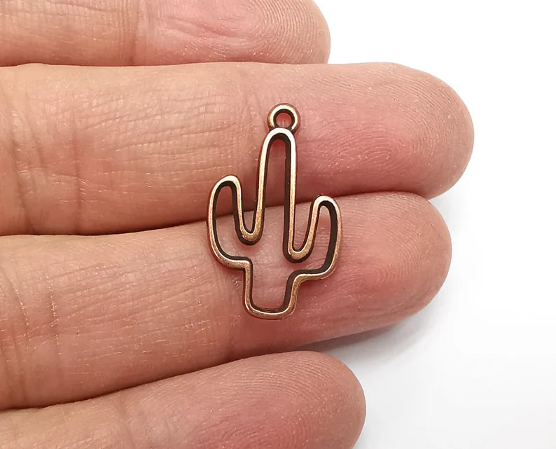 4 Cactus Charms Antique Copper Plated Charms (25x15mm) G33078