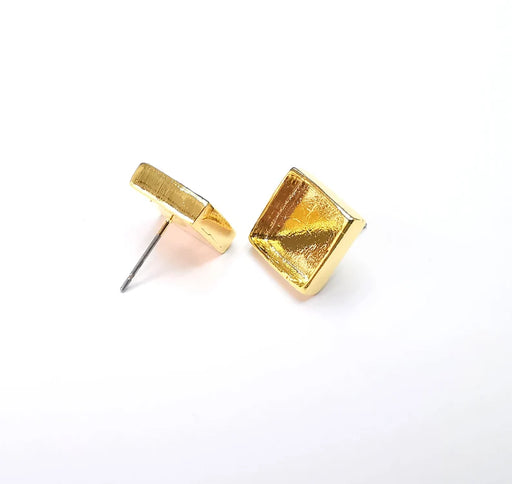 Gold Square Blank Earring Bezel Set Base Shiny Gold Plated Brass Earring Stud Base (10mm blank) G33178