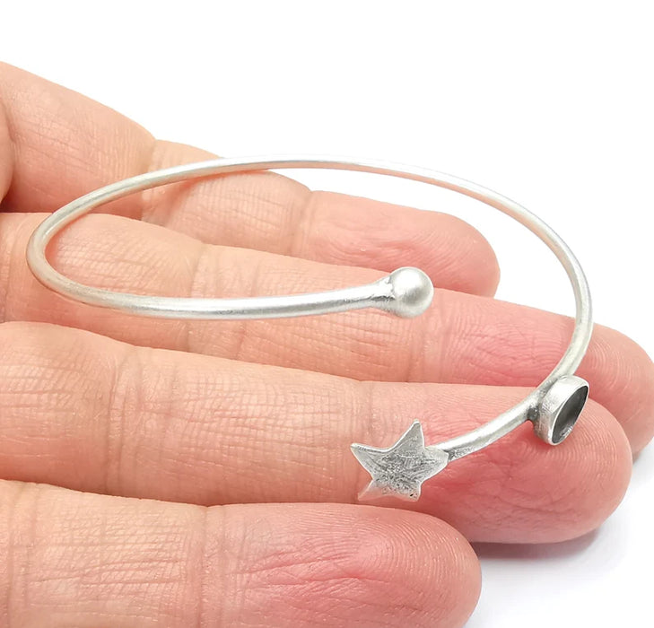 Star Bracelet Bezel Blank Resin Bezel Cabochon Mountings Cuff Base Setting Adjustable Bracelet Silver Plated Brass (6mm Bezel) G33180