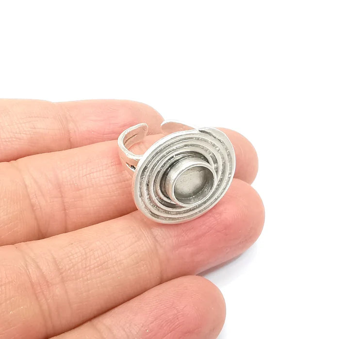 Silver Ring Setting Blank Cabochon Mounting Adjustable Resin Base Bezel Mosaic Ring, Antique Silver Plated Brass (8mm bezel) G33186