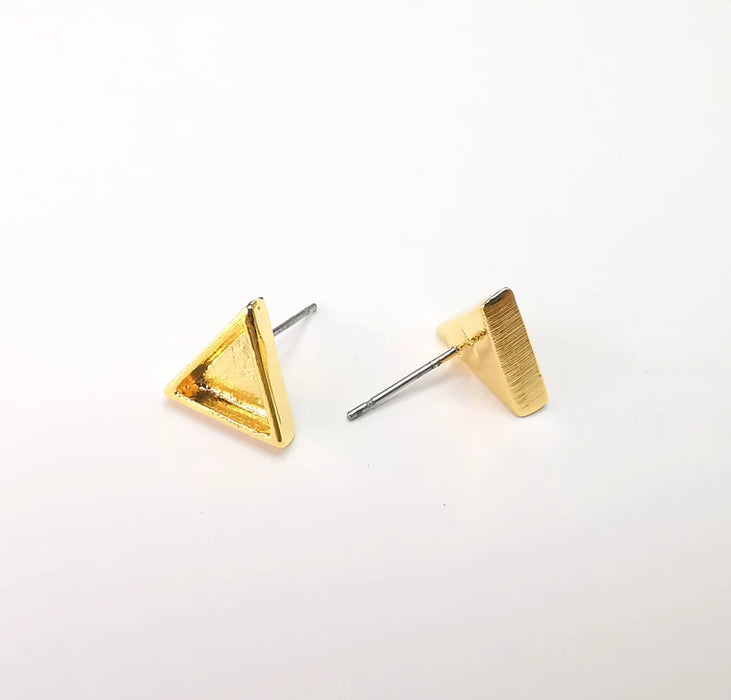 Gold Triangle Blank Earring Bezel Set Base Shiny Gold Plated Brass Earring Stud Base (8mm blank) G33189