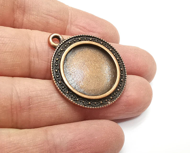 Antique Copper Plated Charms Blank Resin Bezel Mosaic Mountings Cabochon Setting Antique Copper Plated Pendant (20mm Blank) G33079
