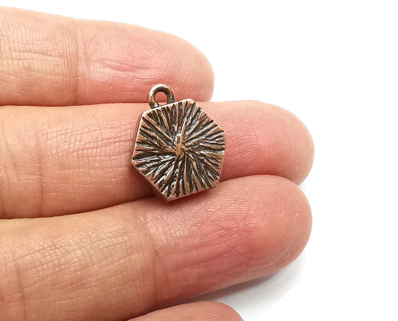 2 Hexagonal Pendant Blanks, Resin Bezel Bases, Mosaic Mountings, Dry flower Frame, Polymer Clay base, Antique Copper Plated (12mm) G33192