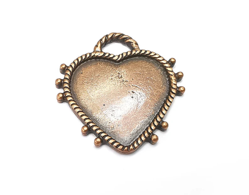 Heart Pendant Bezels, Resin Blank, inlay Mountings, Mosaic Frame, Cabochon Bases, Flower Settings, Antique Copper Plated (30x28mm) G33087