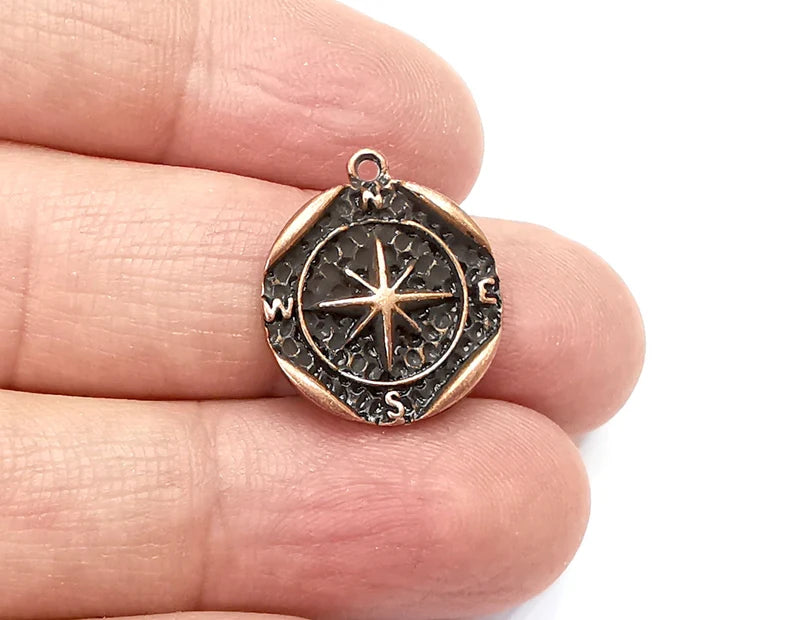 5 Compass Charms, Antique Copper Plated (21x18mm) G33204