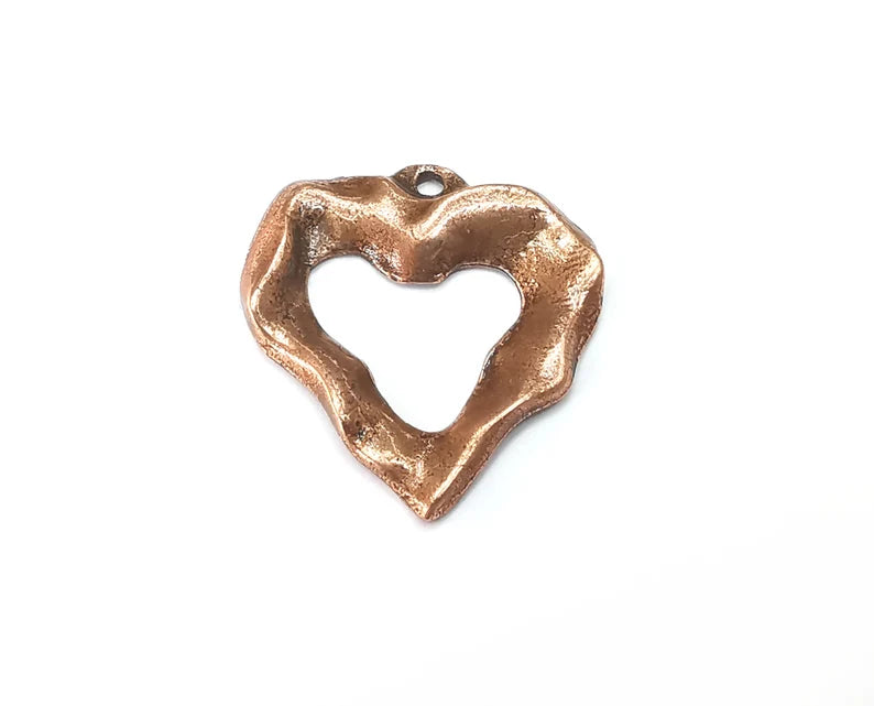 2 Organic Heart Charms, Antique Copper Plated (33x30mm) G33205