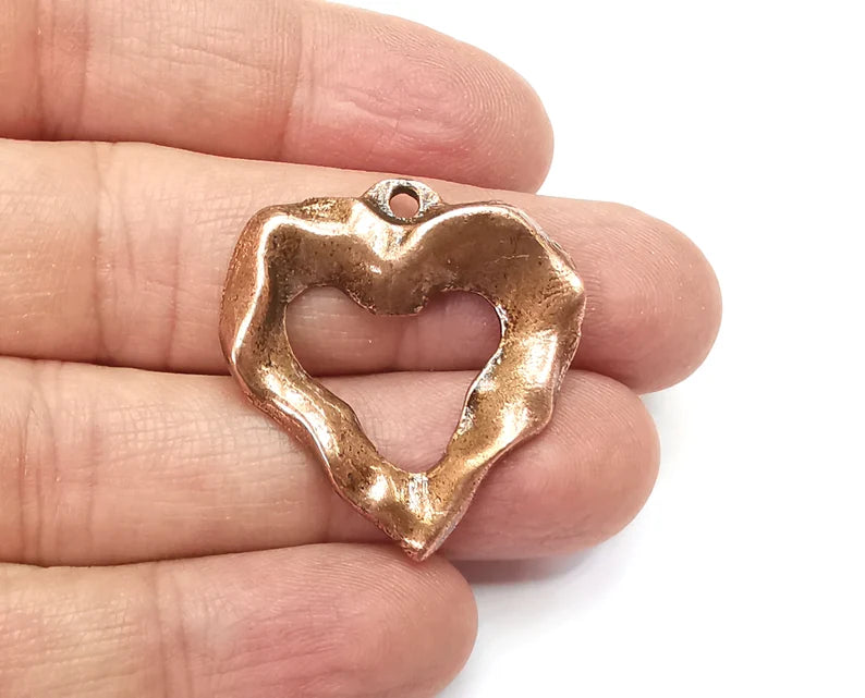 2 Organic Heart Charms, Antique Copper Plated (33x30mm) G33205