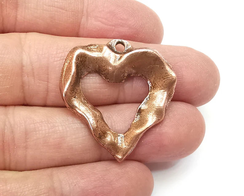 2 Organic Heart Charms, Antique Copper Plated (33x30mm) G33205