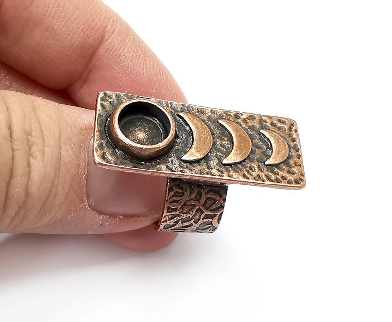 Crescent Moon Ring, The Phases of The Moon Ring Blank Setting, Cabochon Mounting, Adjustable Resin Base Bezels, Antique Copper (8mm) G33206