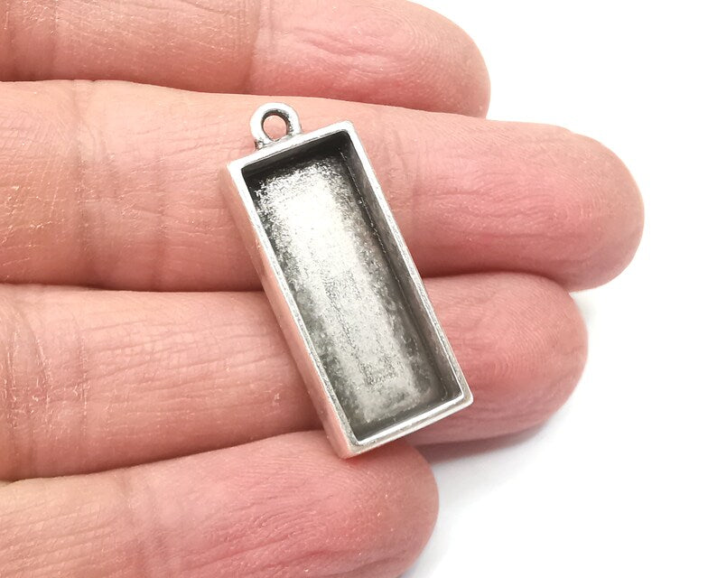 2 Rectangle Pendant Blanks, Resin Bezel Bases, Mosaic Mountings, Polymer Clay base, Antique Silver Plated (25x10mm) G33093
