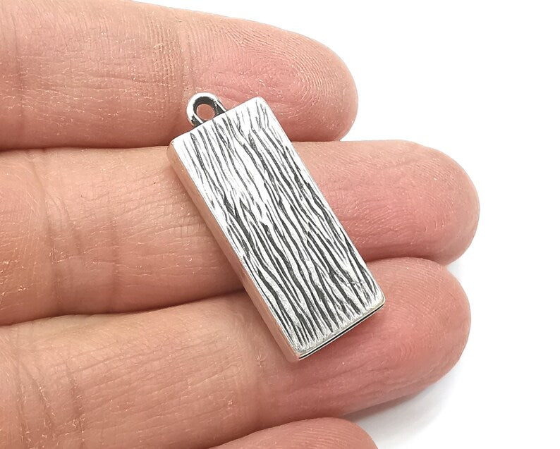 2 Rectangle Pendant Blanks, Resin Bezel Bases, Mosaic Mountings, Polymer Clay base, Antique Silver Plated (25x10mm) G33093