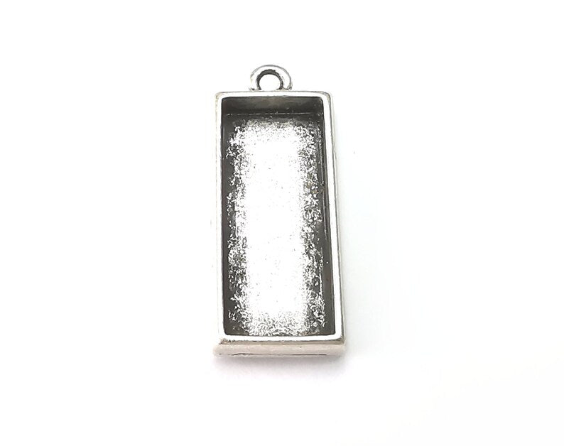 2 Rectangle Pendant Blanks, Resin Bezel Bases, Mosaic Mountings, Polymer Clay base, Antique Silver Plated (25x10mm) G33093