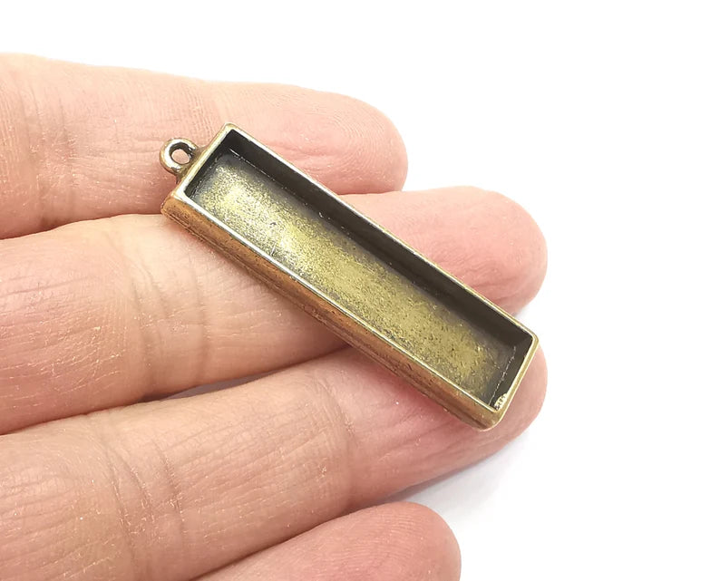 Rectangle Pendant Blanks, Resin Bezel Bases, Mosaic Mountings, Dry flower Frame, Polymer Clay base, Antique Bronze Plated (40x10mm) G33095