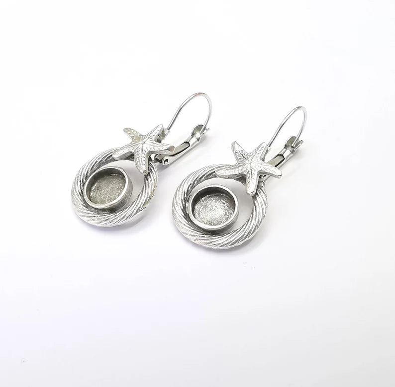 Starfish Earring Blank Base Settings Bezel Resin Blank Cabochon Base inlay Blank Mountings Antique Silver Plated Brass (bezel 8mm) G33208
