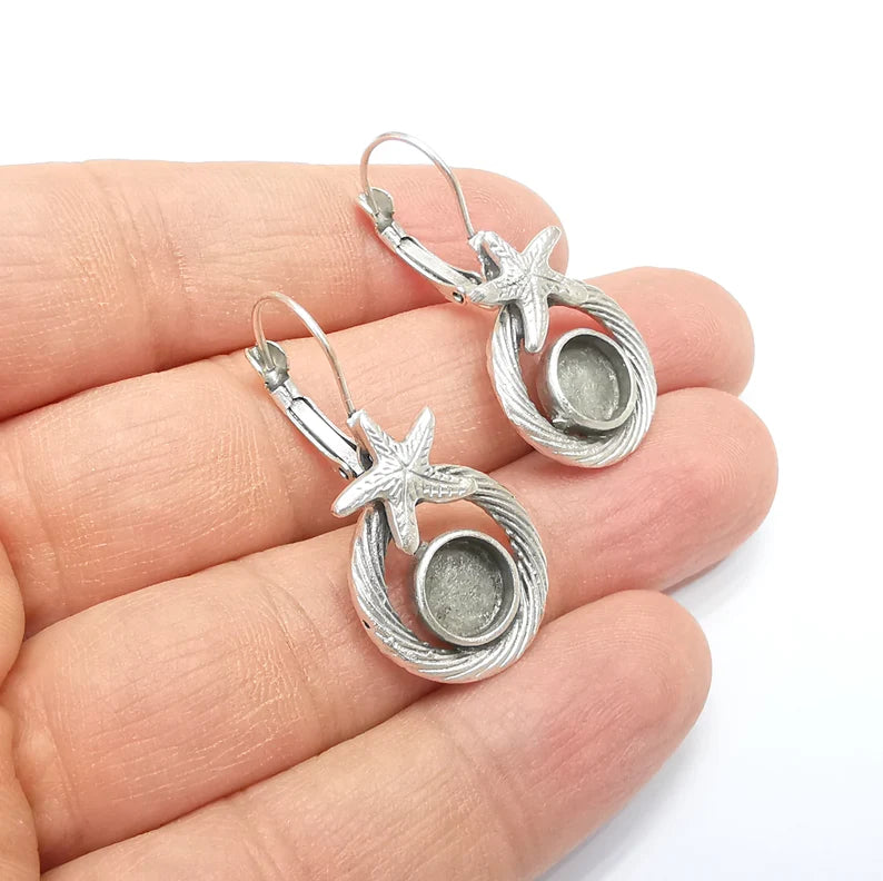Starfish Earring Blank Base Settings Bezel Resin Blank Cabochon Base inlay Blank Mountings Antique Silver Plated Brass (bezel 8mm) G33208