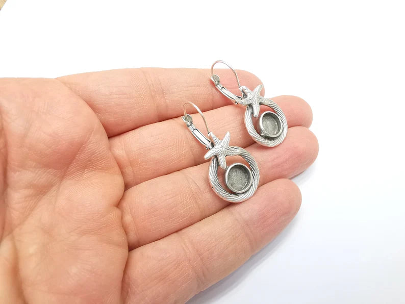 Starfish Earring Blank Base Settings Bezel Resin Blank Cabochon Base inlay Blank Mountings Antique Silver Plated Brass (bezel 8mm) G33208