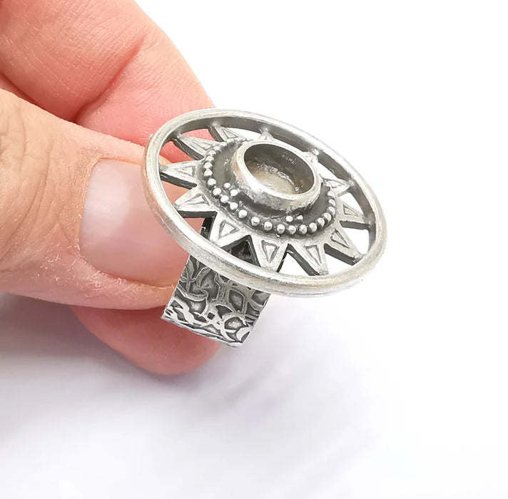 Silver Ring Blank Setting, Cabochon Mounting, Adjustable Resin Ring Base Bezels, Antique Silver Inlay Ring Mosaic Ring Bezel (8mm) G33210