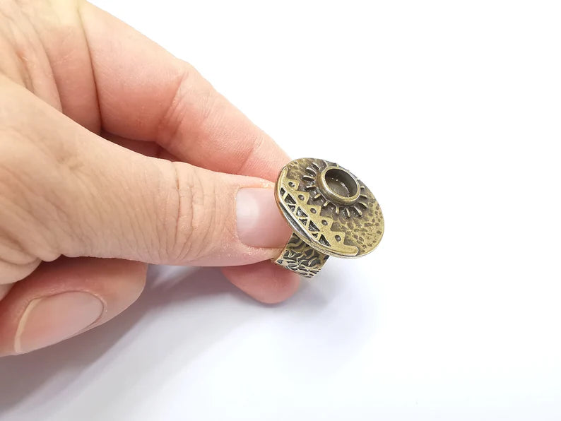 Sun Motif Ring Blank Setting, Cabochon Mounting, Adjustable Resin Base, Inlay Ring Mosaic Ring Bezel Antique Bronze Plated (8mm) G33213