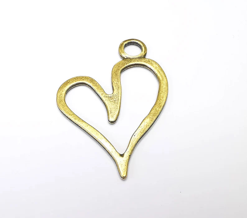 2 Hearts Charms, Antique Bronze Plated Dangle Charms (63x44mm) G33214