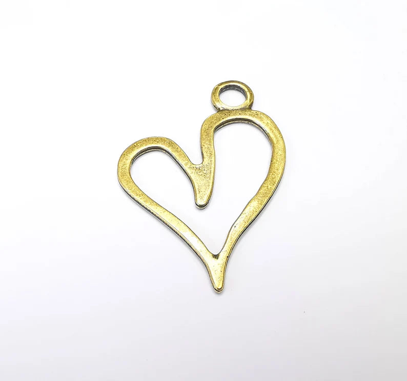 2 Hearts Charms, Antique Bronze Plated Dangle Charms (63x44mm) G33214