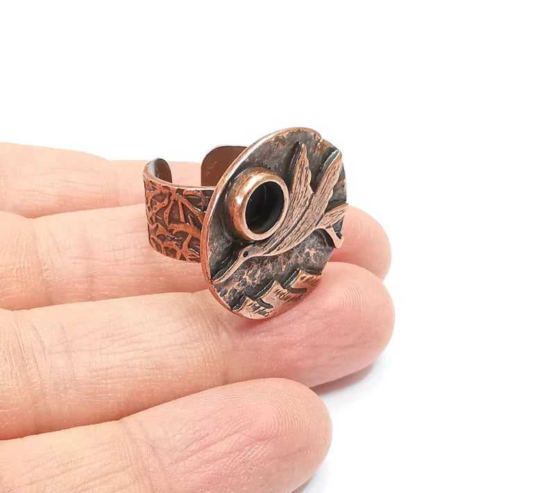 Bird Ring Blank Setting, Cabochon Mounting, Adjustable Resin Base, Inlay Ring Mosaic Ring Bezel Antique Copper Plated (6mm) G33217
