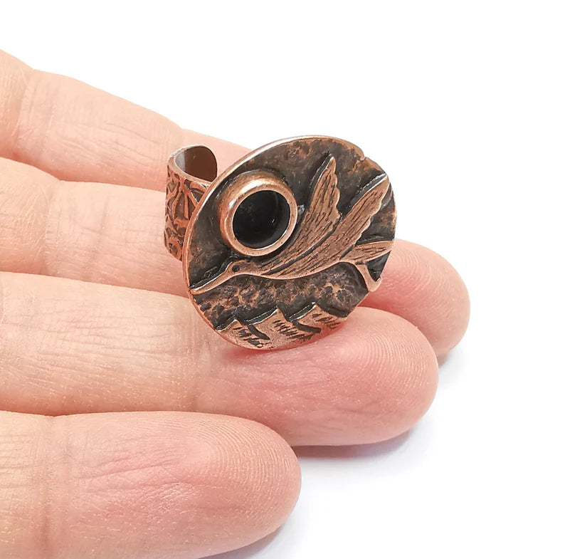 Bird Ring Blank Setting, Cabochon Mounting, Adjustable Resin Base, Inlay Ring Mosaic Ring Bezel Antique Copper Plated (6mm) G33217