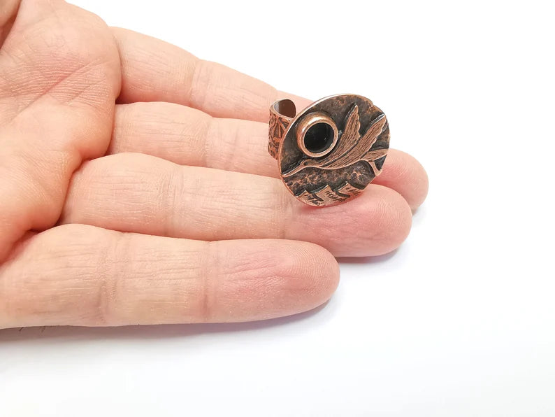 Bird Ring Blank Setting, Cabochon Mounting, Adjustable Resin Base, Inlay Ring Mosaic Ring Bezel Antique Copper Plated (6mm) G33217