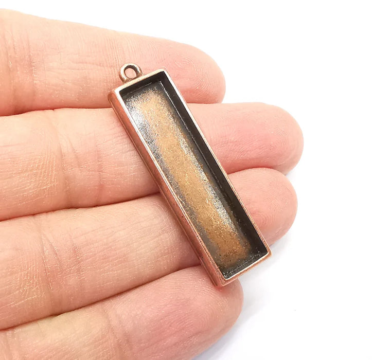 Rectangle Pendant Blanks, Resin Bezel Bases, Mosaic Mountings, Dry flower Frame, Polymer Clay base, Antique Copper Plated (40x10mm) G33218