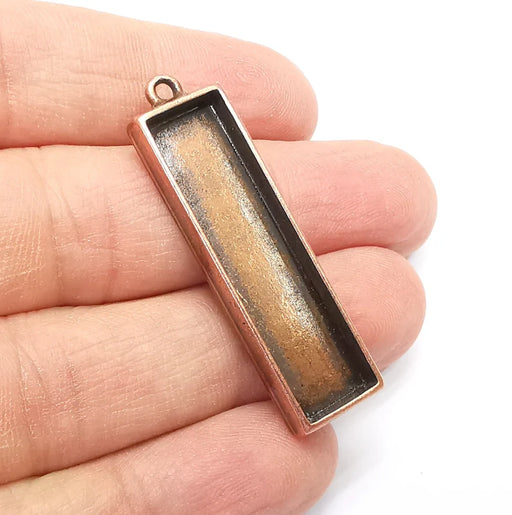 Rectangle Pendant Blanks, Resin Bezel Bases, Mosaic Mountings, Dry flower Frame, Polymer Clay base, Antique Copper Plated (40x10mm) G33218