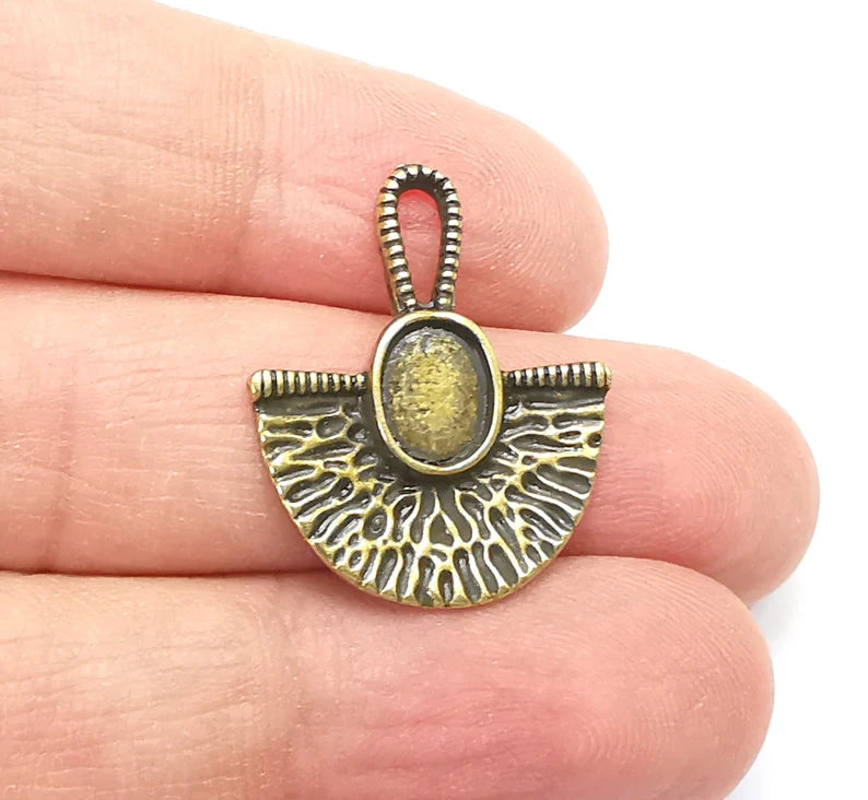 2 Unique Charms Bezel, Antique Bronze Plated Charms (8x6mm) G33219