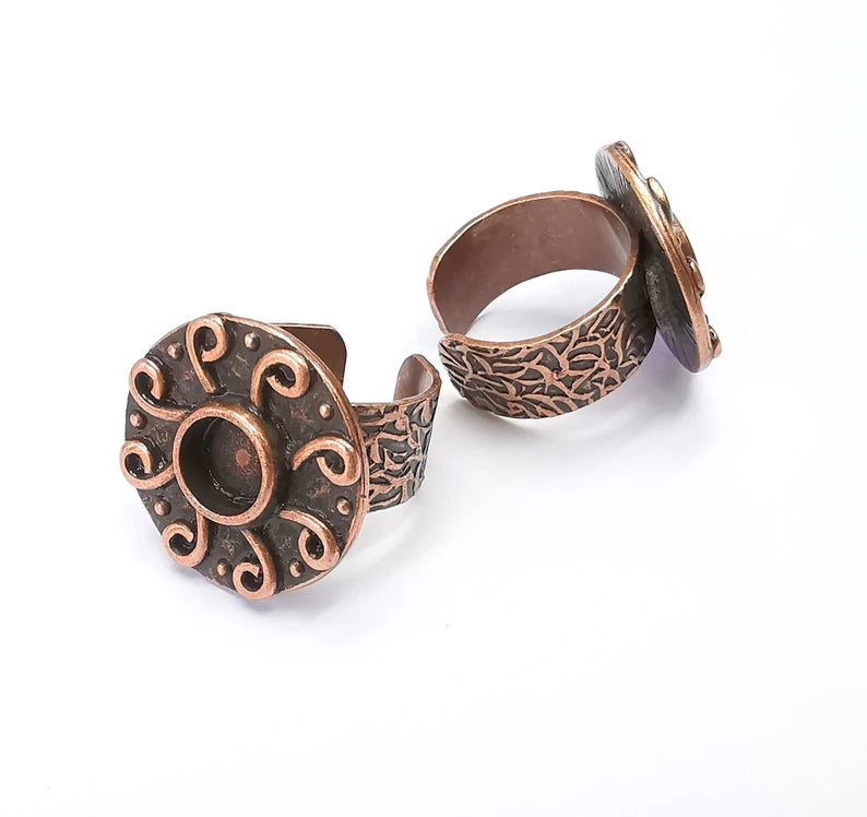Copper Ring Blank Setting, Cabochon Mounting, Adjustable Resin Base, Inlay Ring Mosaic Ring Bezel Antique Copper Plated (8mm) G33220