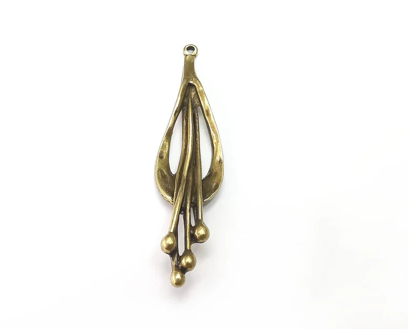 Flower Seeds Charms, Antique Bronze Plated Dangle Charms (67x16mm) G33229