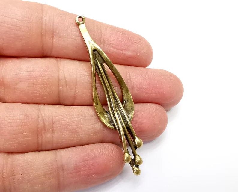 Flower Seeds Charms, Antique Bronze Plated Dangle Charms (67x16mm) G33229