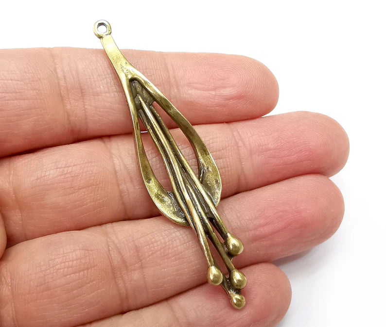 Flower Seeds Charms, Antique Bronze Plated Dangle Charms (67x16mm) G33229
