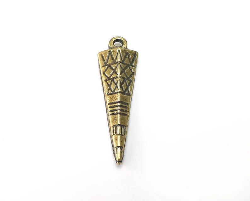 2 Spike Ethnic Charms, Antique Bronze Plated Dangle Charms (37x11mm) G33230