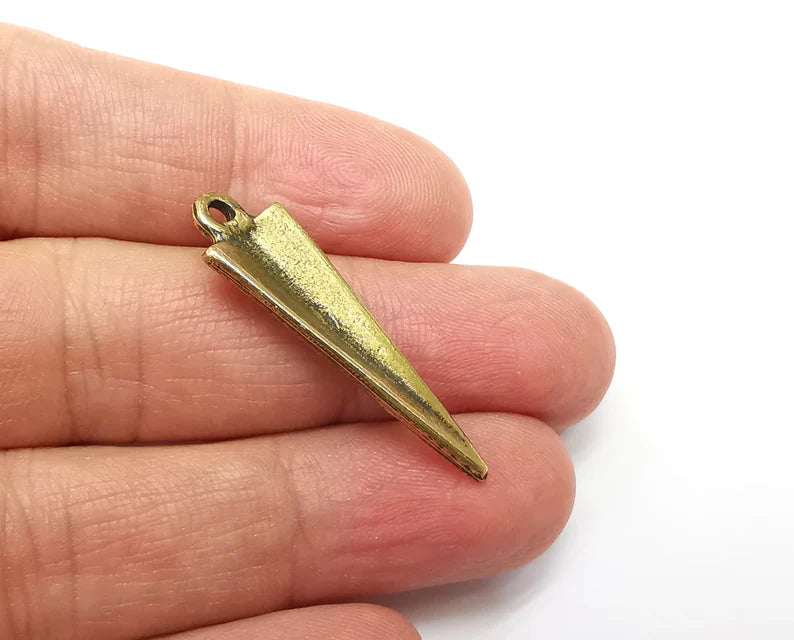 2 Spike Ethnic Charms, Antique Bronze Plated Dangle Charms (37x11mm) G33230