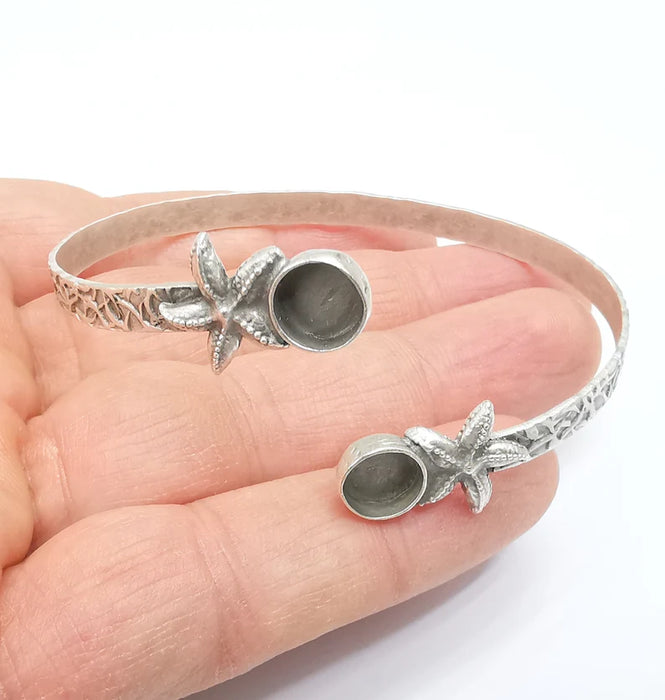 Starfish Bracelet Bezel Blank Resin Bezel Cabochon Cuff Base Settings Adjustable Bracelet Antique Silver Plated Brass (8mm Bezel) G33097